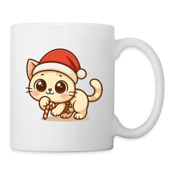 Kawaii Christmas Cat – Cute Xmas Design - Mug - white - Right