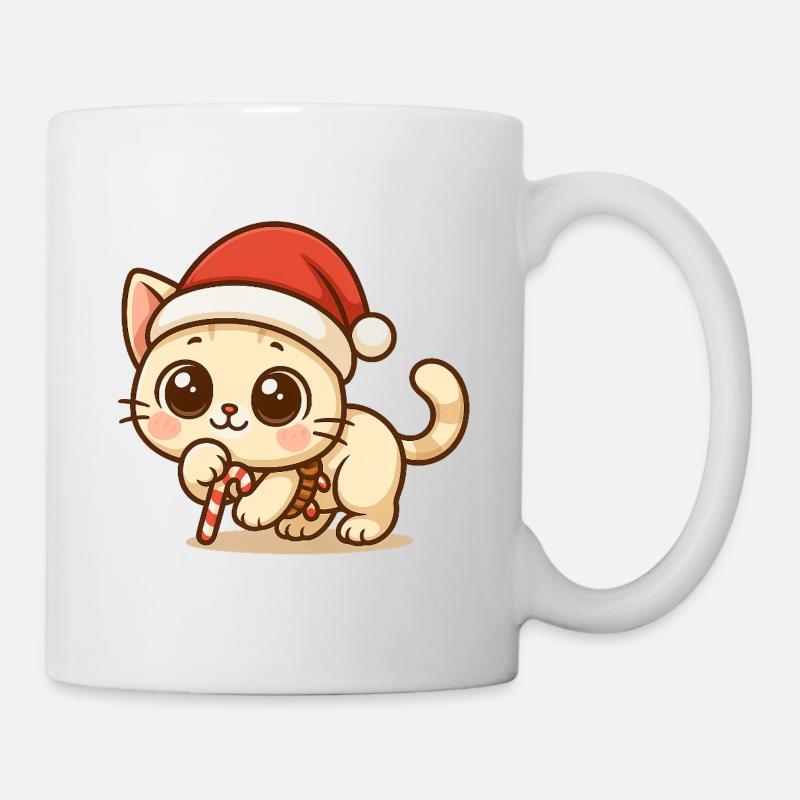 Chat de Noël Kawaii - Design de Noël mignon - Mug blanc - blanc