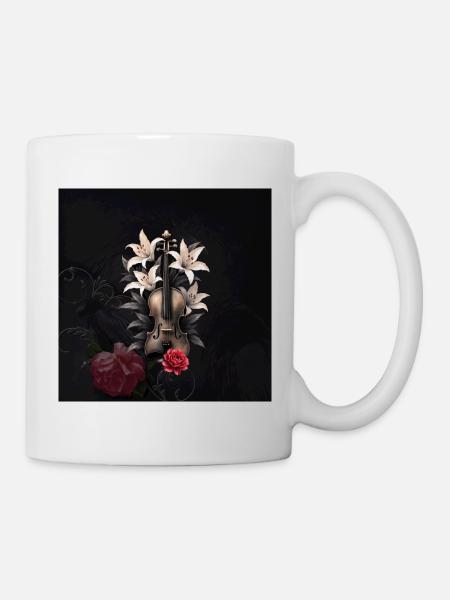 Geige in Lilien und Nachtrosen - Tasse - Weiß