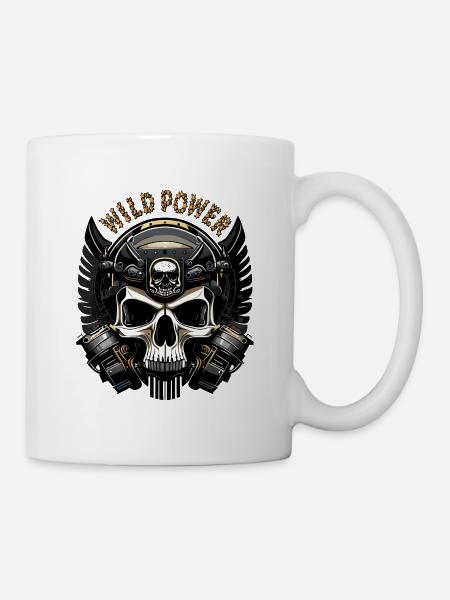 Wild Power Skull Biker Emblem - Mug - white