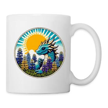 Sonnenbeschienener Drache im Lupinenkreis - Tasse - Weiß - Rechts