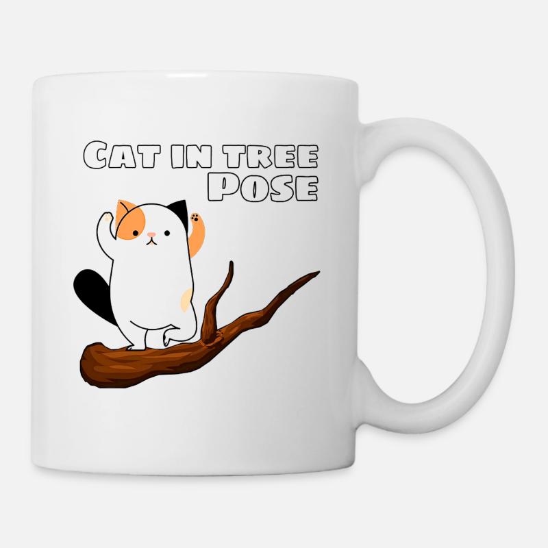 Katze in Baum-Pose - Tasse - Weiß