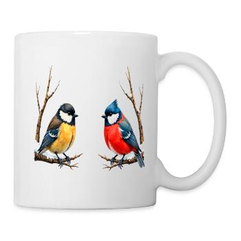 Oiseaux chanteurs jumeaux en hiver - Mug blanc - blanc - Droite