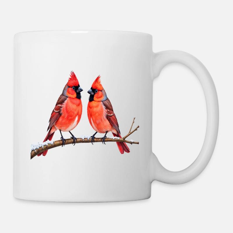 Cardinaux jumeaux en hiver - Mug blanc - blanc