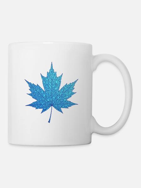 Geometrisches Blaues Ahornblatt-Print - Tasse - Weiß