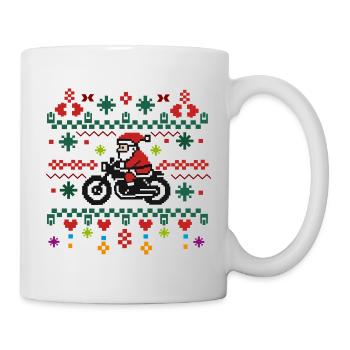 Ugly Christmas – Santa Biker im Retro Pixel Stil - Tasse - Weiß - Rechts