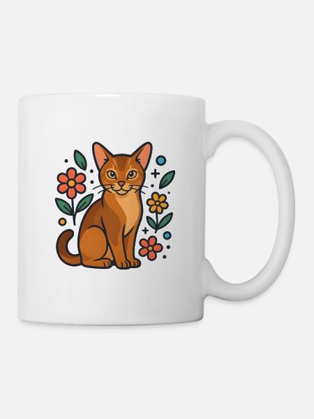 Abessinierkatze zwischen Sommerblumen - Tasse - Weiß