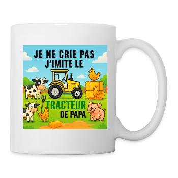 Papas Traktor und bunte Tiere - Tasse - Weiß - Rechts
