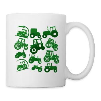 Grüne Traktoren in Silhouetten - Tasse - Weiß - Rechts