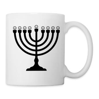 Lustige Menora mit Smileys | Chanukka Symbol - Tasse - Weiß - Rechts