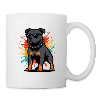 Farbexplosion Staffordshire Hund mit Brille - Tasse - Weiß - Rechts