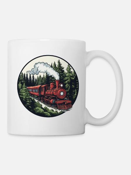 Dampflok im Wald - Tasse - Weiß
