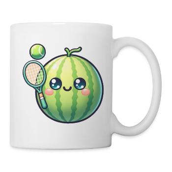 Kawaii Wassermelone Mit Tennisschläger Und Ball - Tasse - Weiß - Rechts