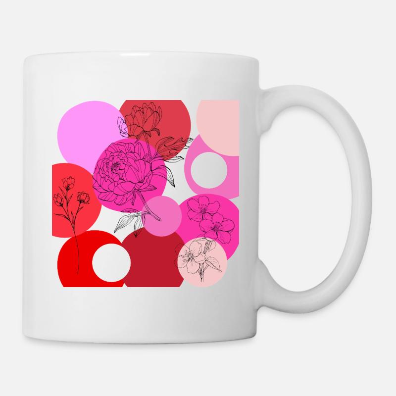 Florale Linien über Farbkreise - Tasse - Weiß