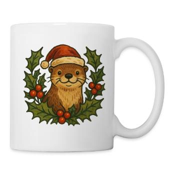Santa Otter unter Stechpalmen - Tasse - Weiß - Rechts