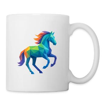 Buntes Low-Poly Pferd - Reiten - Tasse - Weiß - Rechts