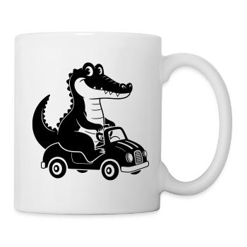 Fahrendes Krokodil Cartoon Illustration - Tasse - Weiß - Rechts