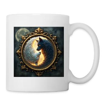 Moon Wolves: Yin Yang im goldenen Rahmen - Tasse - Weiß - Rechts