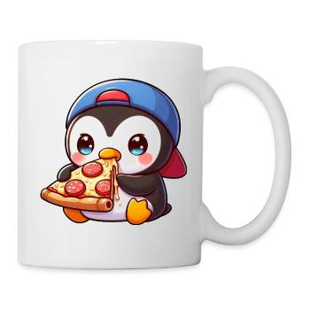 Süßer Pinguin Cartoon Pizza Italienisch Essen - Tasse - Weiß - Rechts