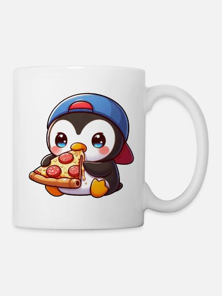 Mignon pingouin dessin animé pizza cuisine italienne - Mug blanc - blanc