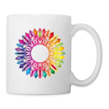 Bunter Blütenrahmen – florales Mandala Design - Tasse - Weiß - Rechts
