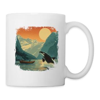 Orca Whale Fjord Vintage Sunset Nature - Mug - white - Right