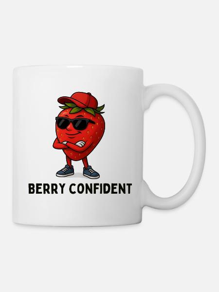 Erdbeere Selbstbewusst Karikatur - Tasse - Weiß