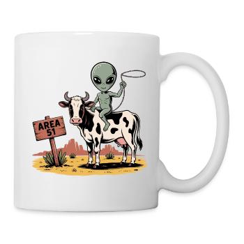 Lustige Area 51 Alien UFO Reitkuh - Tasse - Weiß - Rechts