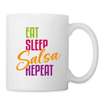 Eat Sleep Salsa Repeat – Salsa Outfit  - Tasse - Weiß - Rechts