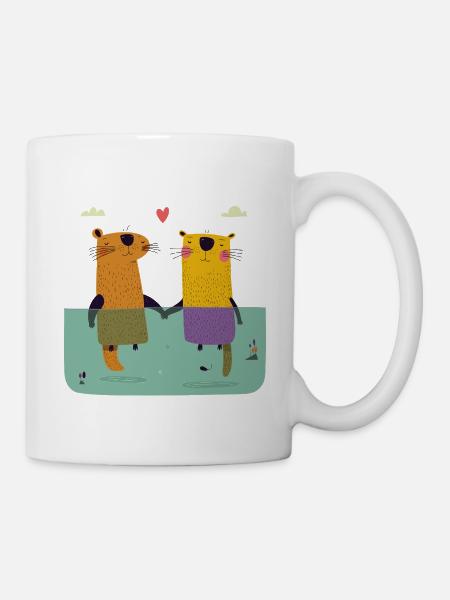 Zwei verliebte Otter - Tasse - Weiß