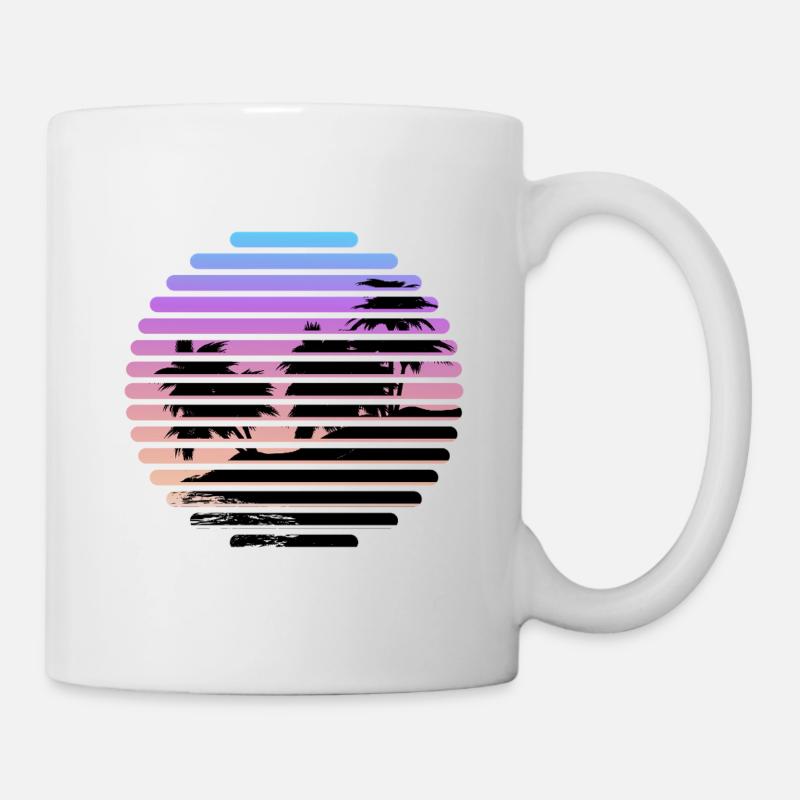 Tropical Sunset Striped Palm Silhouette - Mug - white