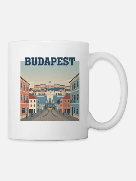 Budapest Tram River Vintage Travel Poster City - Tasse - Weiß