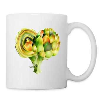 Zarte Artischockenillustration in warmen Grüntönen - Tasse - Weiß - Rechts