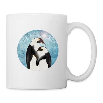 Zwei Pinguine im gemalten Winterdesign - Tasse - Weiß - Rechts