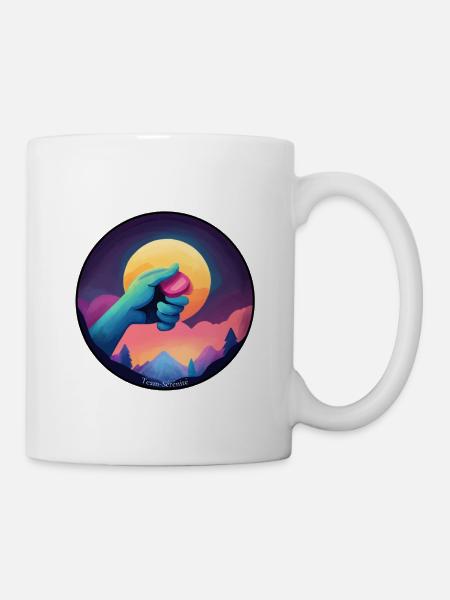 Main bleue tenant un jeton - Mug blanc - blanc