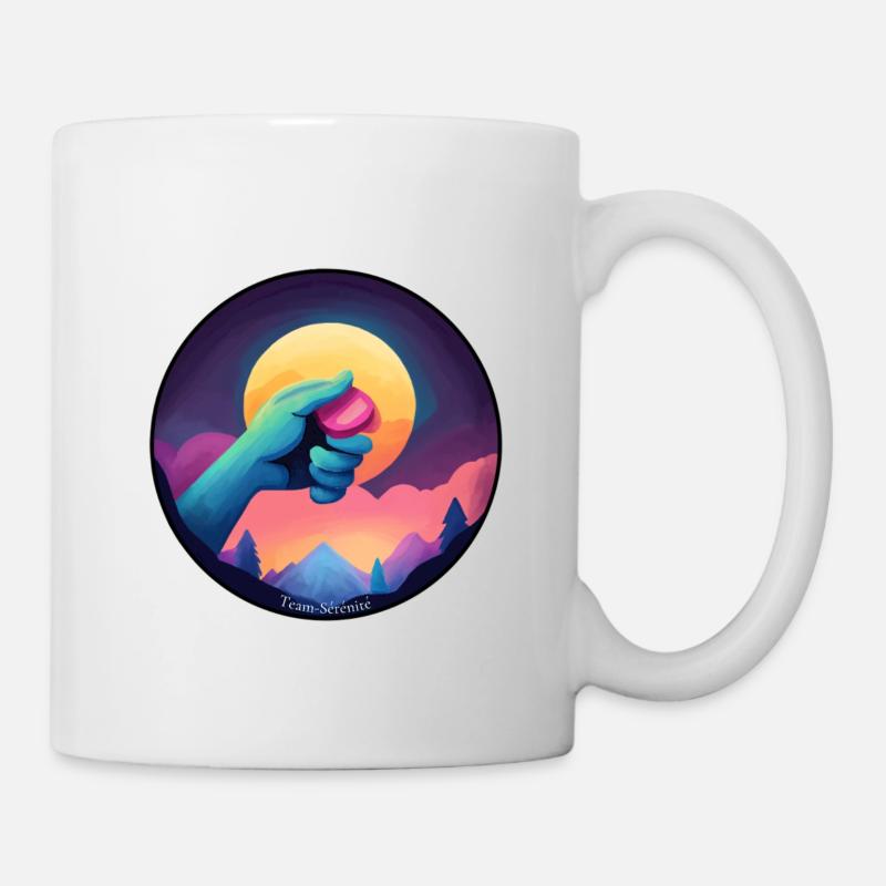 Blaue Hand hält einen Chip - Tasse - Weiß