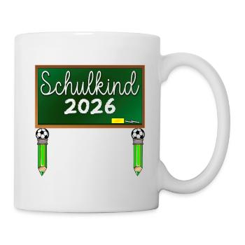 Einschulung Schulkind 2026 Schulanfang Fussball - Tasse - Weiß - Rechts