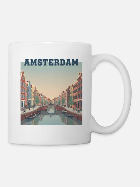 Amsterdamer Kanäle bei Sonnenuntergang - Tasse - Weiß