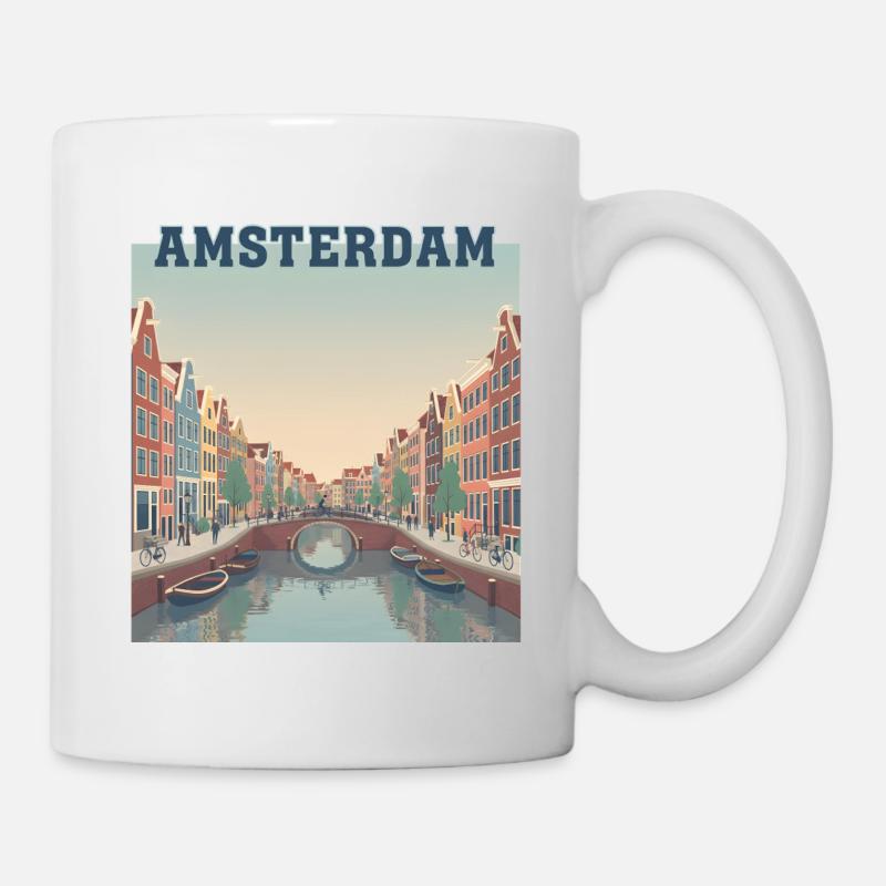 Canaux d’Amsterdam au coucher du soleil - Mug blanc - blanc