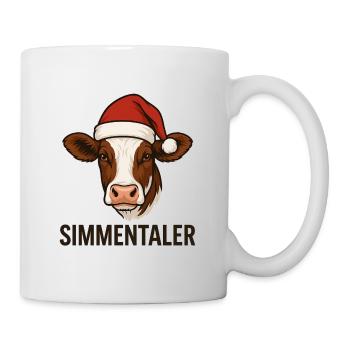 Simmentaler Kuh Weihnachten – Lustiges Kuh Design - Tasse - Weiß - Rechts