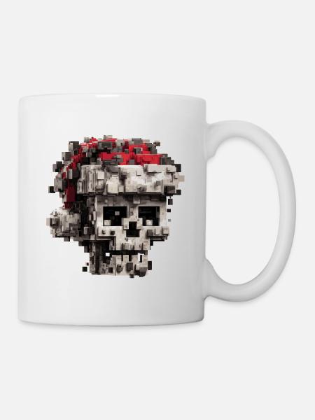 Pixel-Schädel mit Weihnachtsmütze - Tasse - Weiß