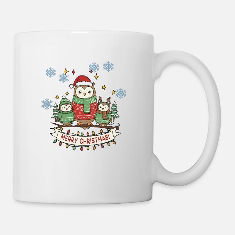 Winter Owls Trio Christmas - Mug - white