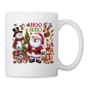 Fröhlicher Weihnachtsmann und Freunde - Tasse - Weiß - Rechts