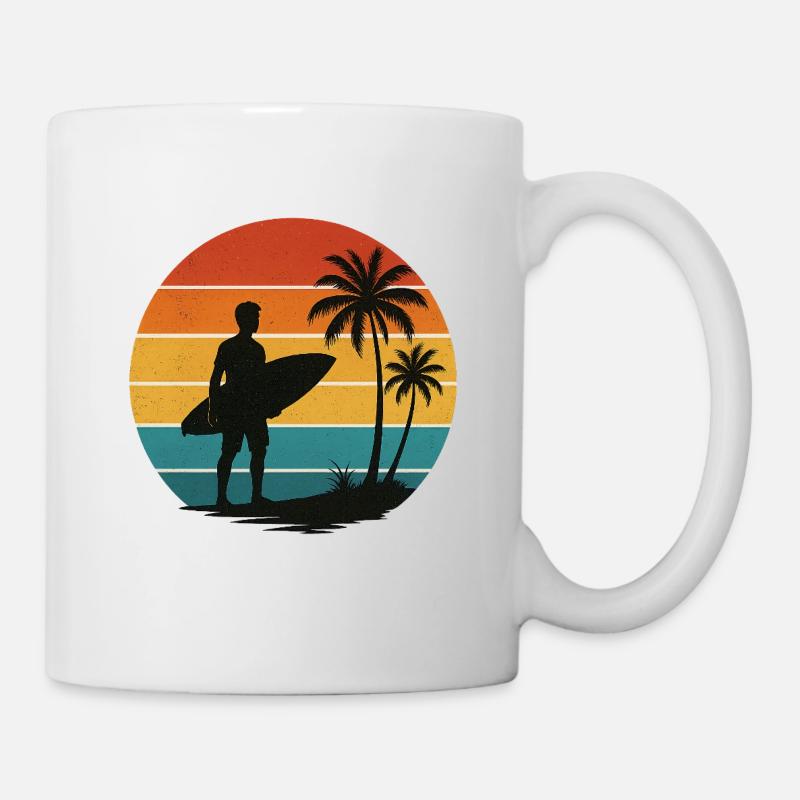 Silhouette rétro de surfeur sur la plage - Mug blanc - blanc