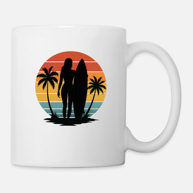 Retro Sunset Female Surfer - Mug - white