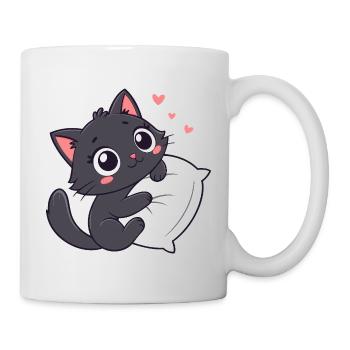 Cuddly Black Kitten on Pillow - Mug - white - Right