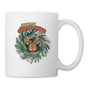 Cute reindeer in Christmas wreath - Mug - white - Right