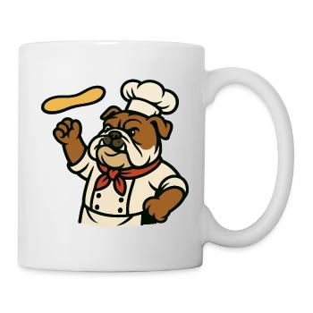 Bulldogge Chef Pizzateig Werfen Cartoon Design - Tasse - Weiß - Rechts