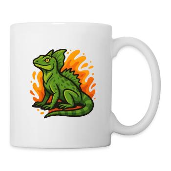 Grüne Basilisken-Eidechse mit flammendem Hintergrund - Tasse - Weiß - Rechts