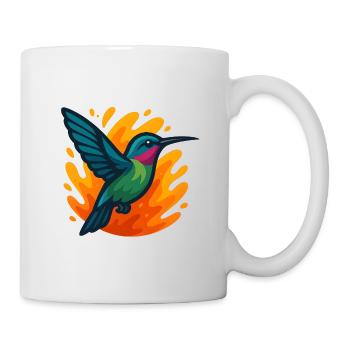 Colorful hummingbird against flaming background - Mug - white - Right